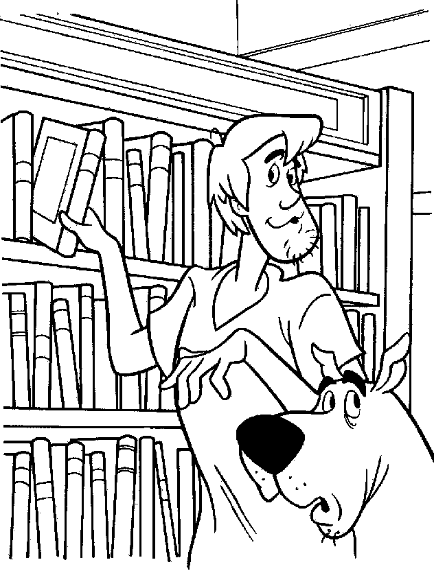 coloriage scoubidou et samy dans la bibliotheque